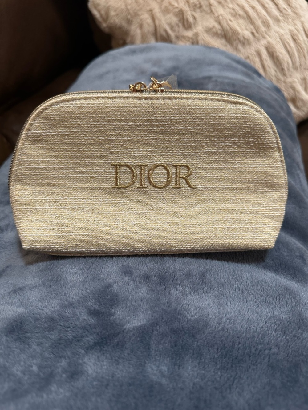 Dior Metallic Gold Embroidered Logo Cosmetic Pouch